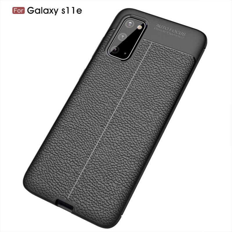 Cover Samsung Galaxy S20 Sort Dobbeltlinjet Lychee-Lædereffekt