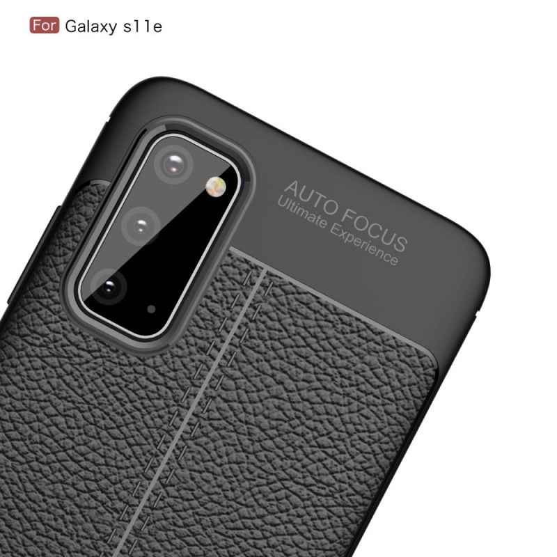 Cover Samsung Galaxy S20 Sort Dobbeltlinjet Lychee-Lædereffekt