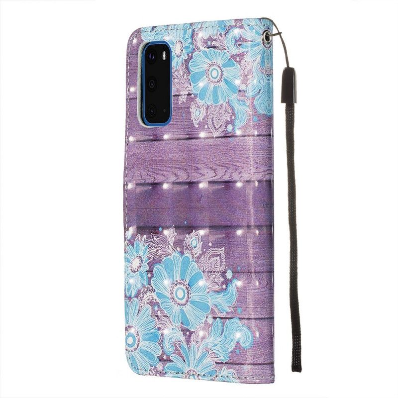 Flip Cover Læder for Samsung Galaxy S20 Blå Blomster