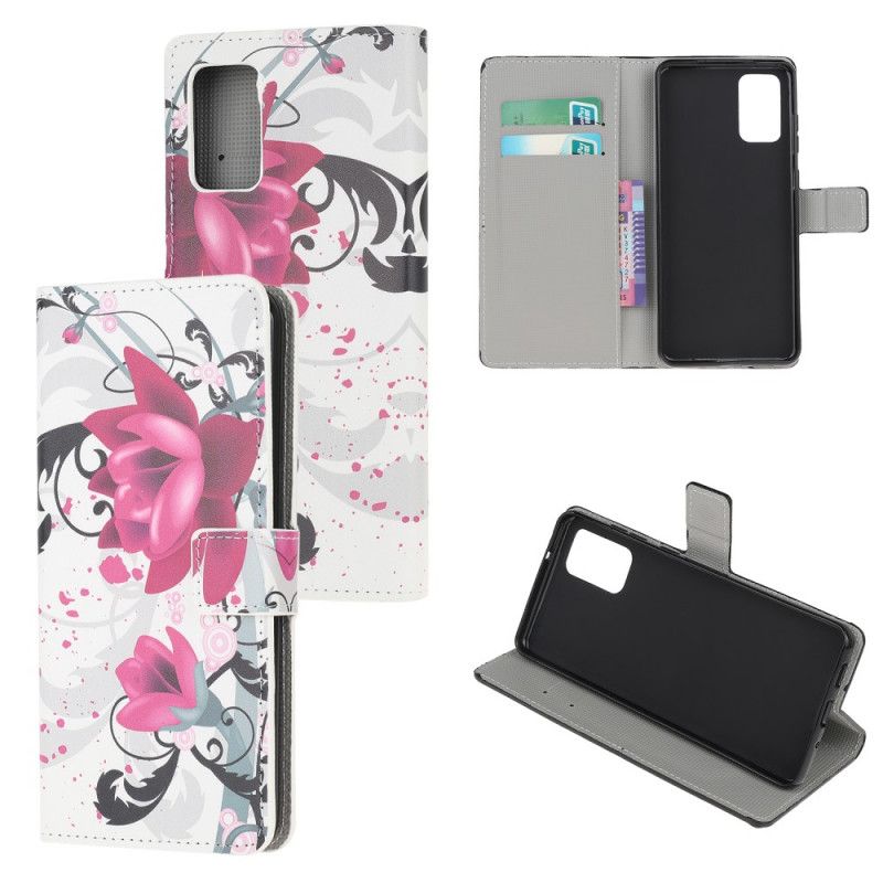 Flip Cover Læder for Samsung Galaxy S20 Magenta Tropiske Blomster