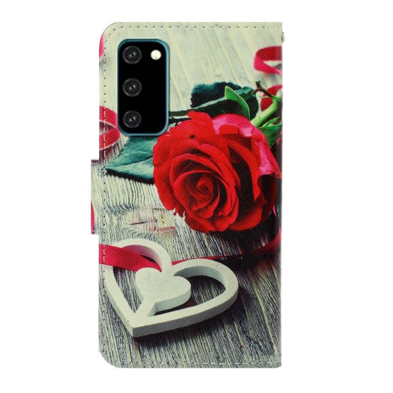 Flip Cover Læder for Samsung Galaxy S20 Romantisk Rose Med Rem