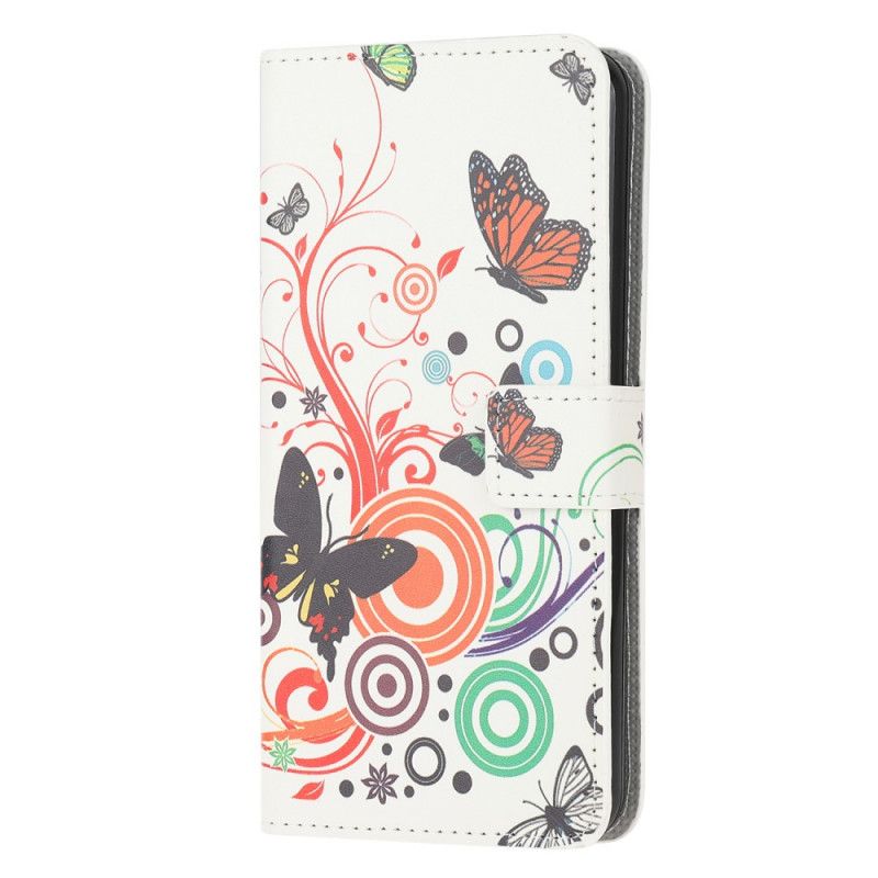 Flip Cover Læder for Samsung Galaxy S20 Sort Sommerfugle Og Blomster