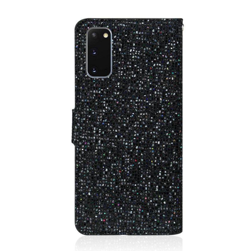 Flip Cover Læder Samsung Galaxy S20 Sort Glitter Design Original