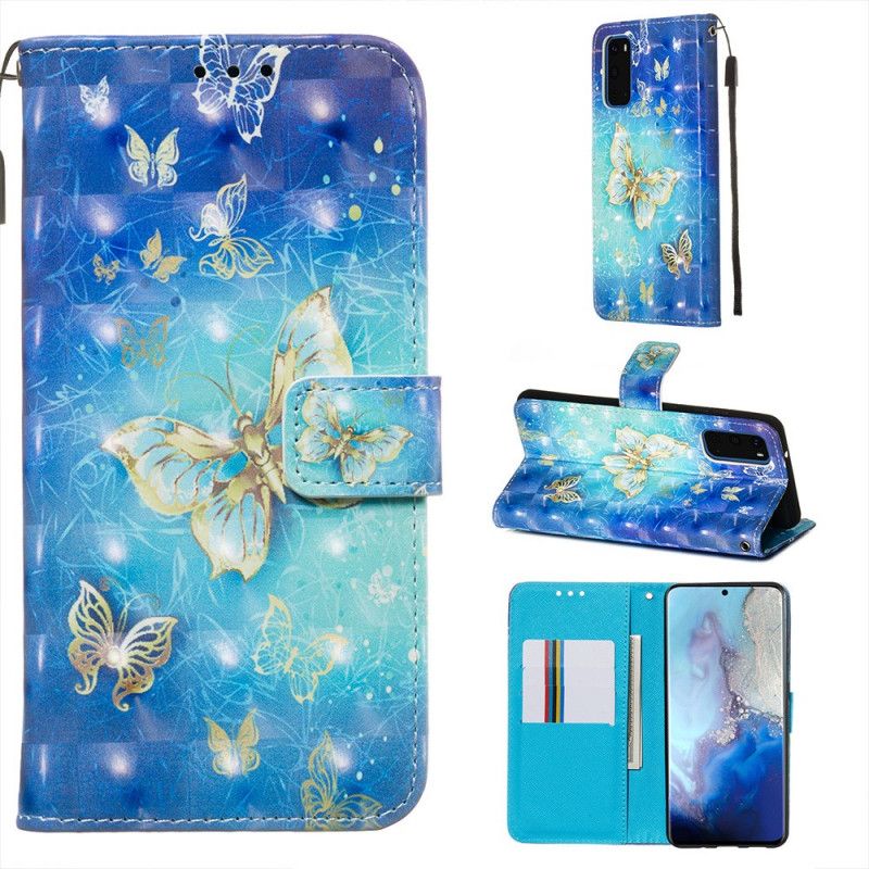 Flip Cover Samsung Galaxy S20 Gyldne Sommerfugle