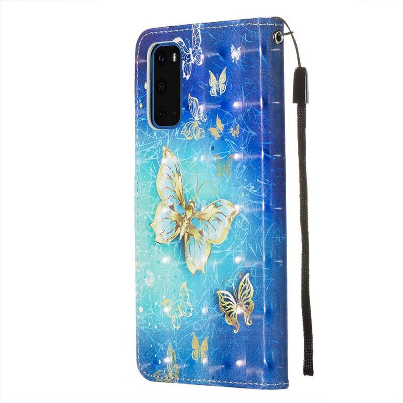 Flip Cover Samsung Galaxy S20 Gyldne Sommerfugle