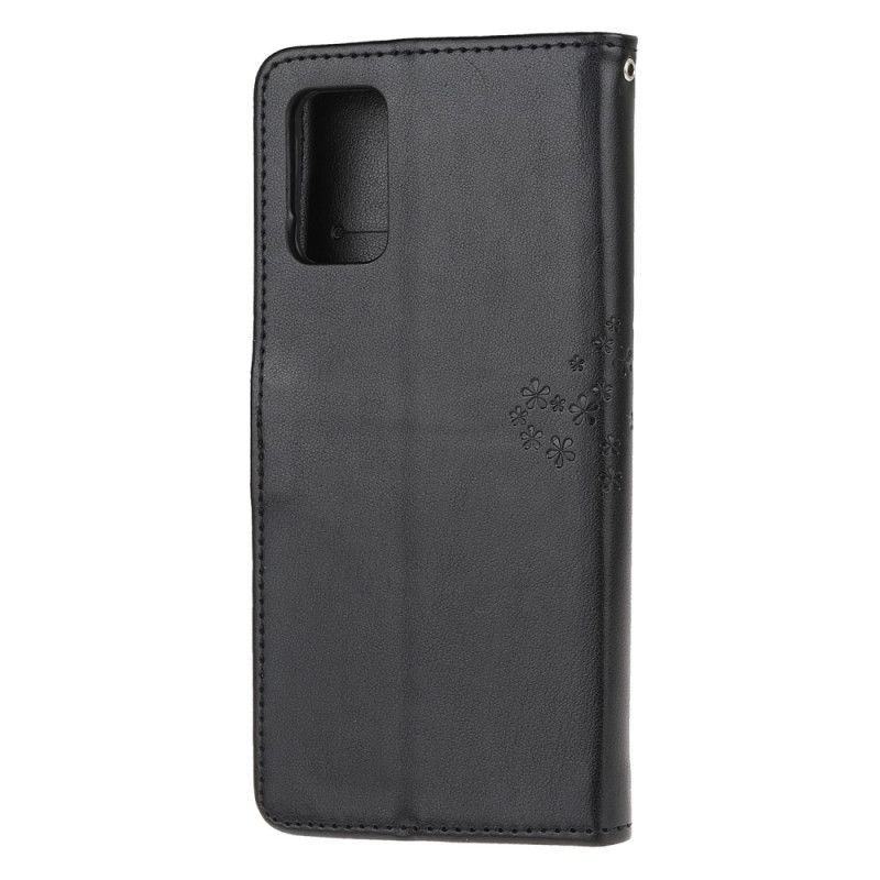 Flip Cover Samsung Galaxy S20 Sort Ugle Med Træ Og Rem