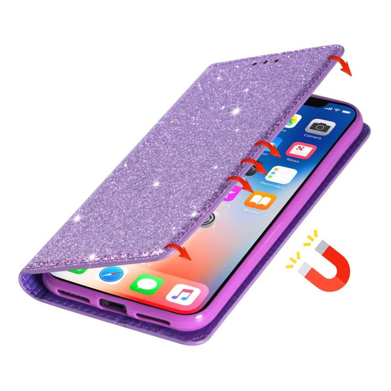 Læder Cover for Samsung Galaxy S20 Sort Glitter Stil