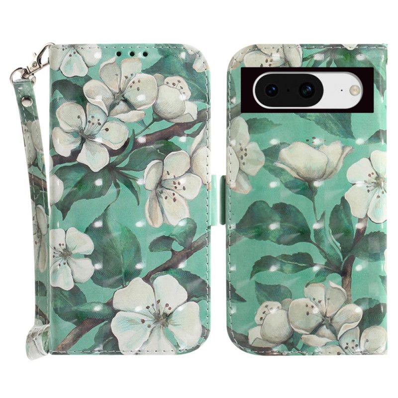 Flip Cover Google Pixel 8 Hvide Blomster