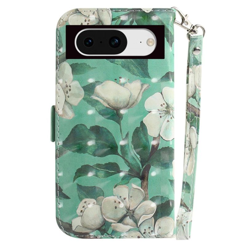 Flip Cover Google Pixel 8 Hvide Blomster