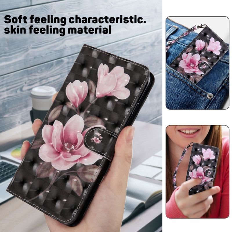 Flip Cover Google Pixel 8 Rosa Blomster Med Rem