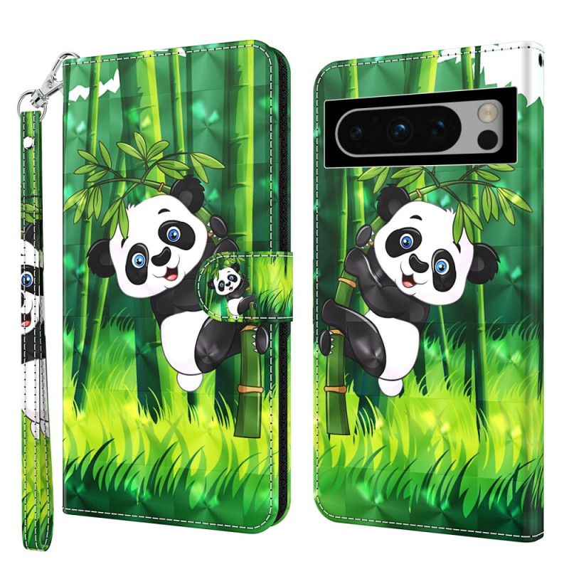 Flip Cover Til Google Pixel 8 Bambus Panda Med Rem