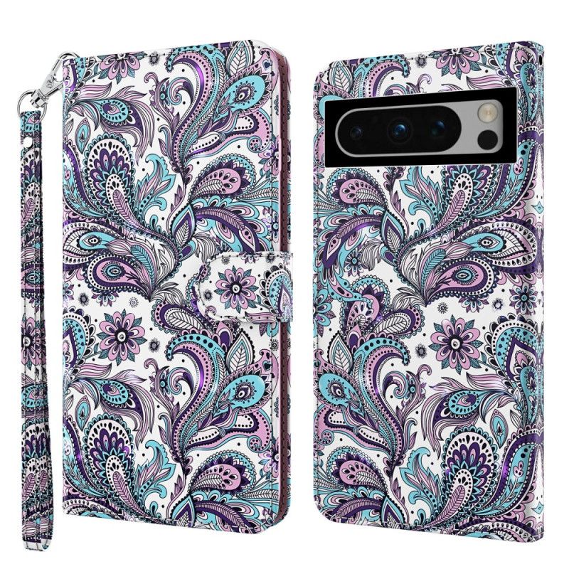 Læder Cover Google Pixel 8 Paisley Mønster Med Rem