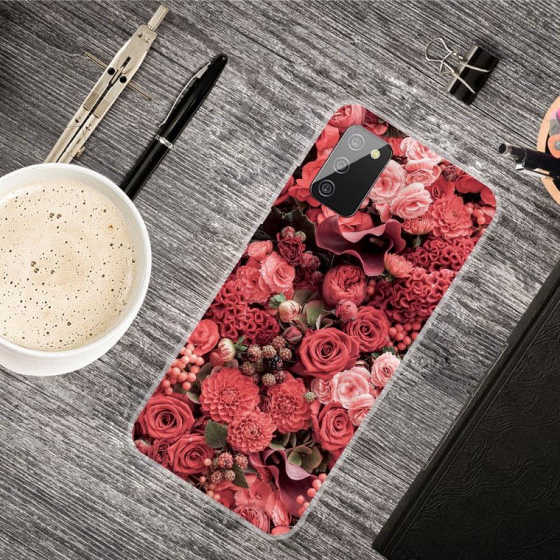 Cover for Samsung Galaxy A02s Rød Intense Blomster