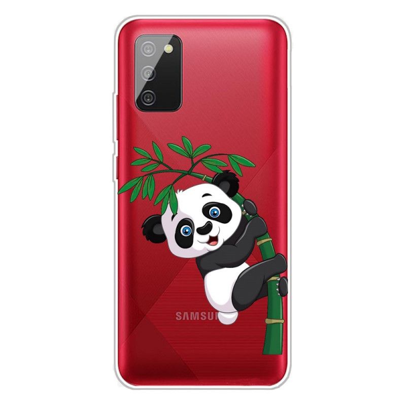 Cover Samsung Galaxy A02s Gennemsigtig Panda På Bambus