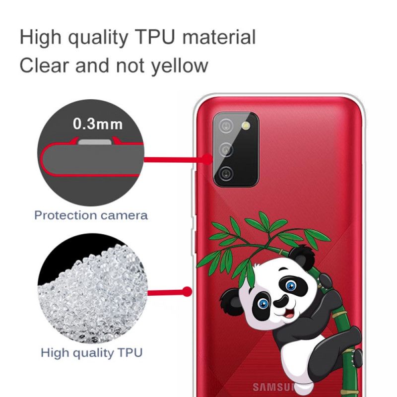 Cover Samsung Galaxy A02s Gennemsigtig Panda På Bambus