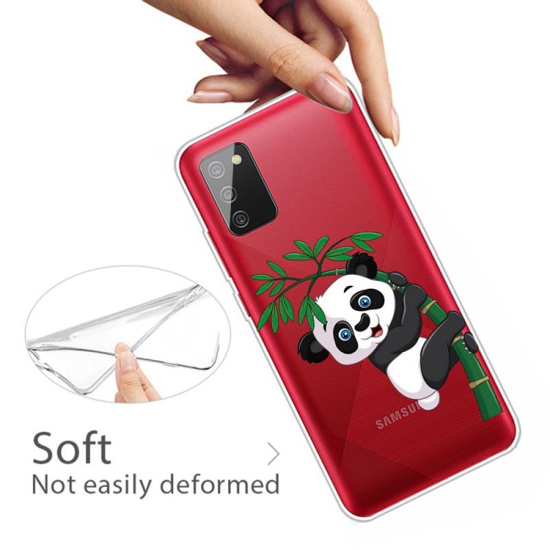 Cover Samsung Galaxy A02s Gennemsigtig Panda På Bambus