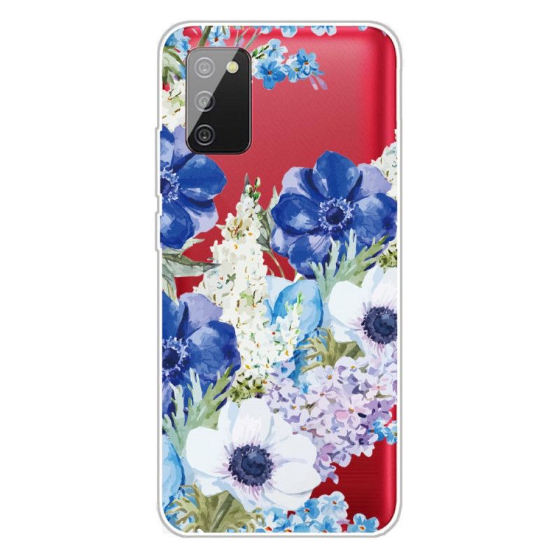 Cover Samsung Galaxy A02s Gennemsigtige Akvarelblå Blomster