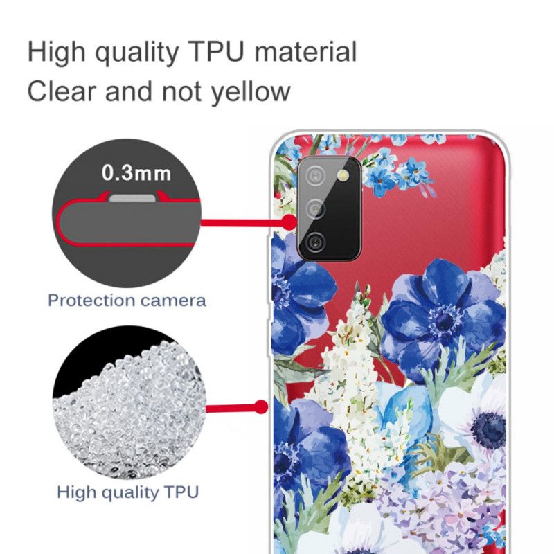 Cover Samsung Galaxy A02s Gennemsigtige Akvarelblå Blomster