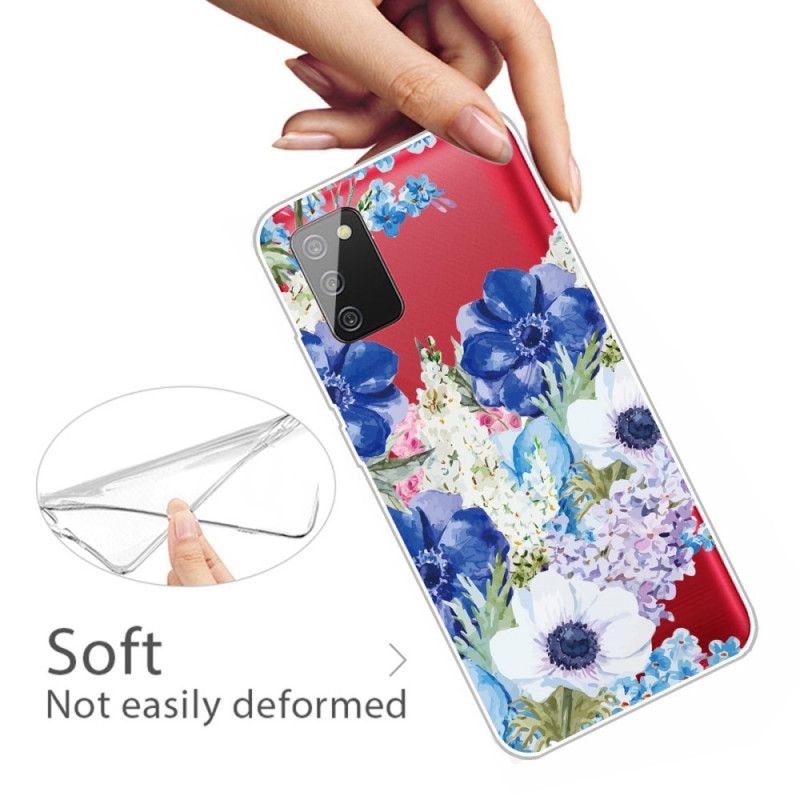 Cover Samsung Galaxy A02s Gennemsigtige Akvarelblå Blomster