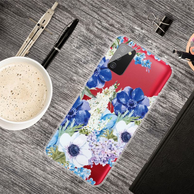 Cover Samsung Galaxy A02s Gennemsigtige Akvarelblå Blomster