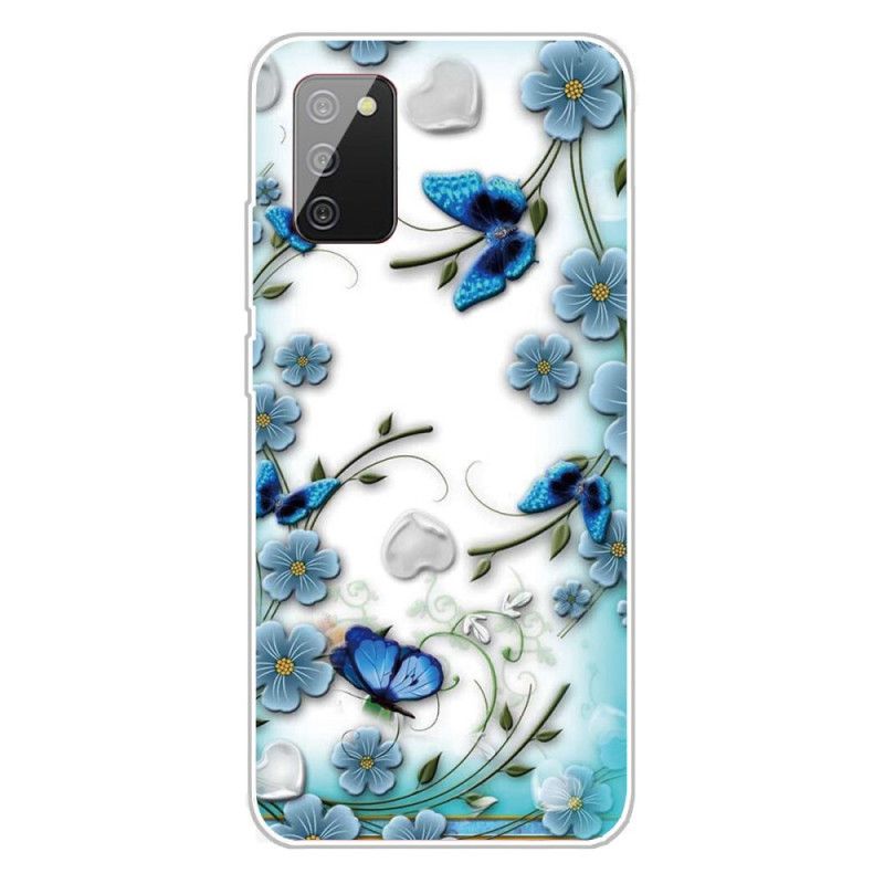 Cover Samsung Galaxy A02s Gennemsigtige Retro Sommerfugle Og Blomster