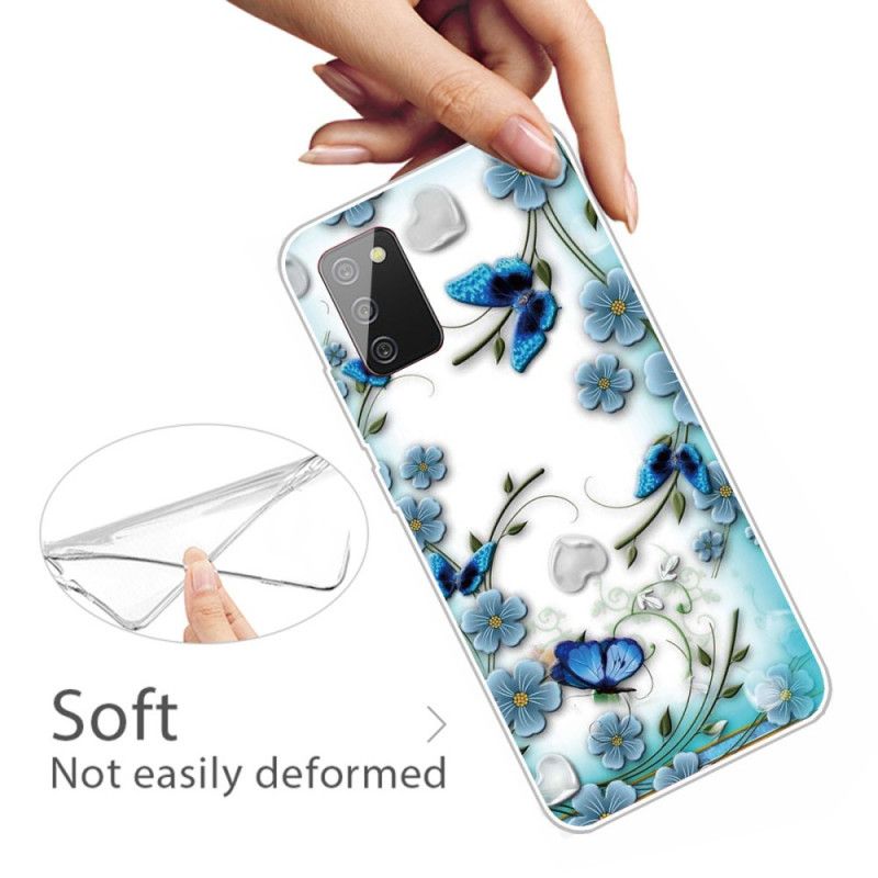 Cover Samsung Galaxy A02s Gennemsigtige Retro Sommerfugle Og Blomster