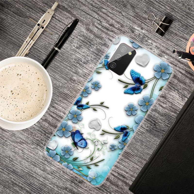 Cover Samsung Galaxy A02s Gennemsigtige Retro Sommerfugle Og Blomster