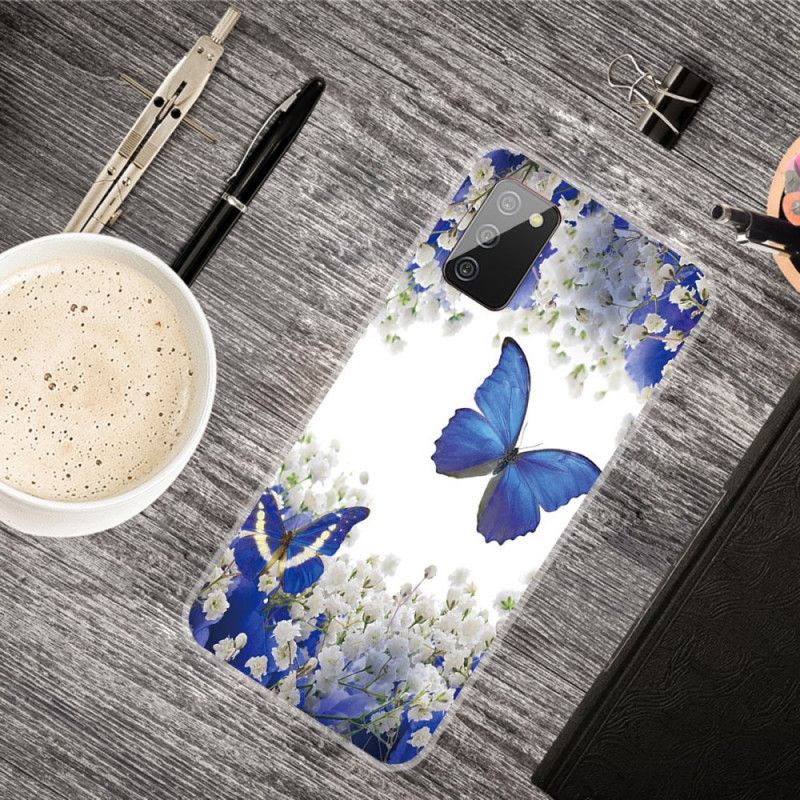 Cover Samsung Galaxy A02s Mørkeblå Mobilcover Design Sommerfugle