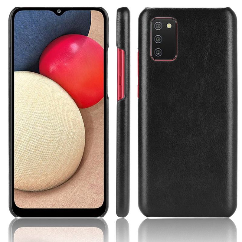 Cover Samsung Galaxy A02s Sort Litchi-Lædereffekt Beskyttelse