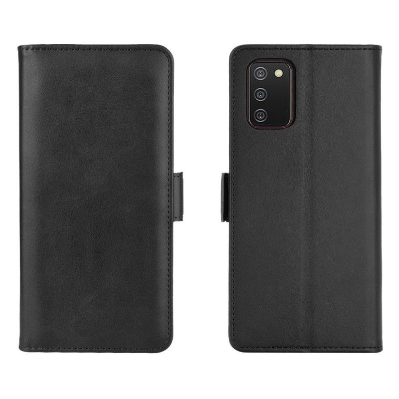 Flip Cover Læder Samsung Galaxy A02s Sort Dobbelt Flap Original