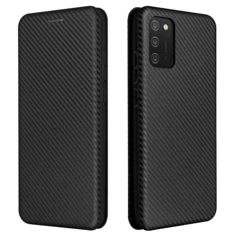 Læder Cover Samsung Galaxy A02s Sort Kulfiber