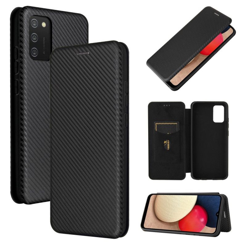 Læder Cover Samsung Galaxy A02s Sort Kulfiber