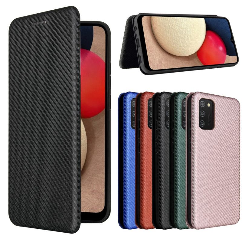 Læder Cover Samsung Galaxy A02s Sort Kulfiber