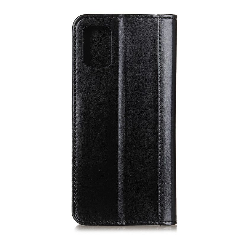 Læder Cover Samsung Galaxy A02s Sort Mobilcover Skinnende Split Læder