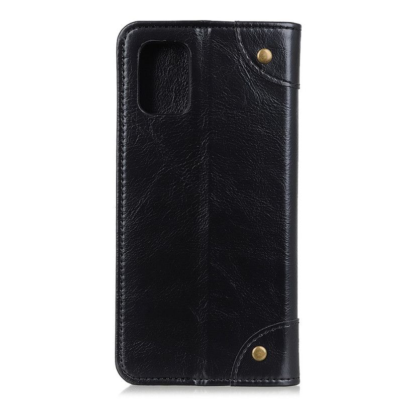 Læder Cover Samsung Galaxy A02s Sort Vintage Split Læder Nitter