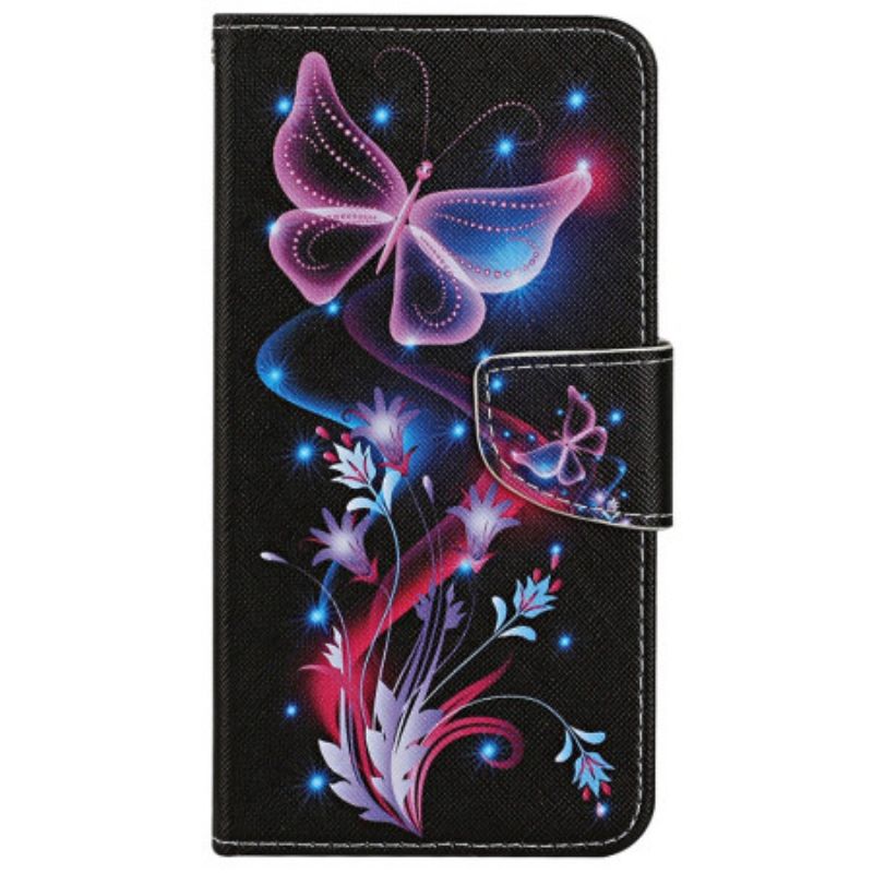 Flip Cover Xiaomi Redmi Note 13 Pro 4g Fluorescerende Sommerfugle I Lnaière