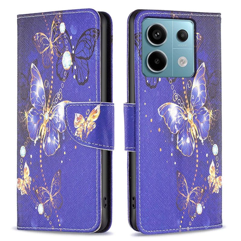 Læder Cover Xiaomi Redmi Note 13 Pro 4g Telefon Etui Lilla Sommerfugle