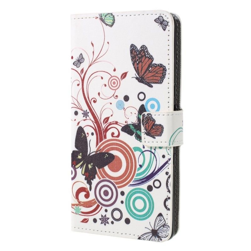 Flip Cover Læder Sony Xperia 10 Hvid Sommerfugle Og Blomster