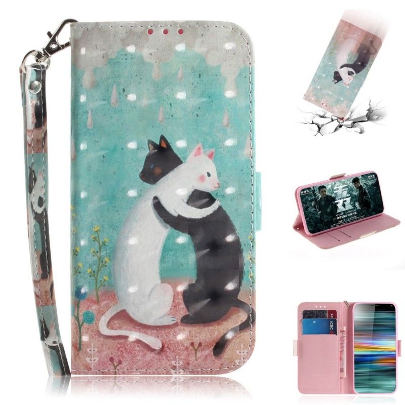 Flip Cover Læder Sony Xperia 10 Thong Cat Friends