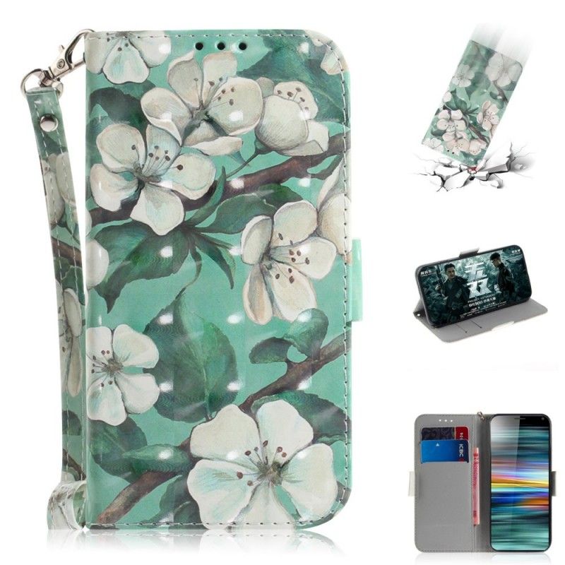 Flip Cover Sony Xperia 10 Mobilcover Blomstrende Gren Med Rem