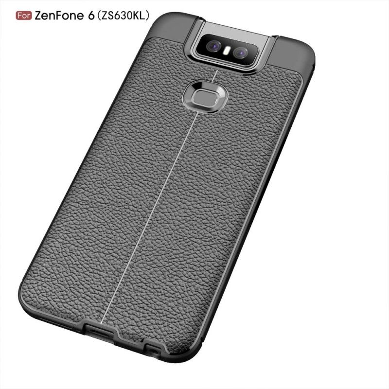 Cover Asus ZenFone 6 Sort Dobbelt Line Lychee Læder Effekt