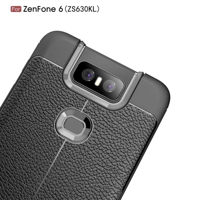 Cover Asus ZenFone 6 Sort Dobbelt Line Lychee Læder Effekt