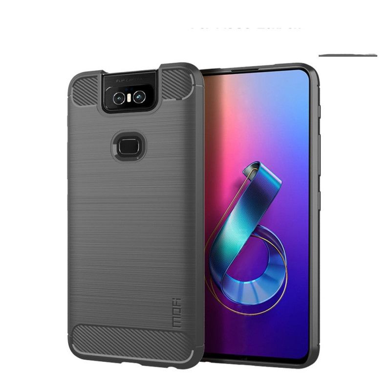 Cover for Asus ZenFone 6 Sort Mofi Børstet Kulfiber