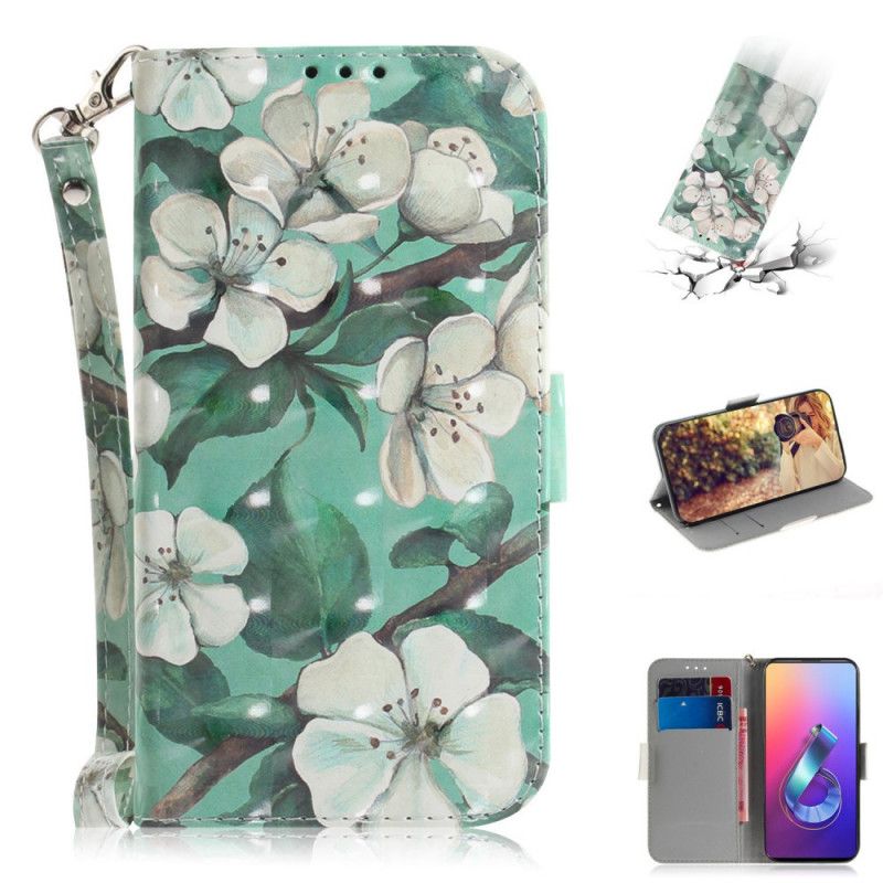 Flip Cover Asus ZenFone 6 Blomstrende Gren Med Rem