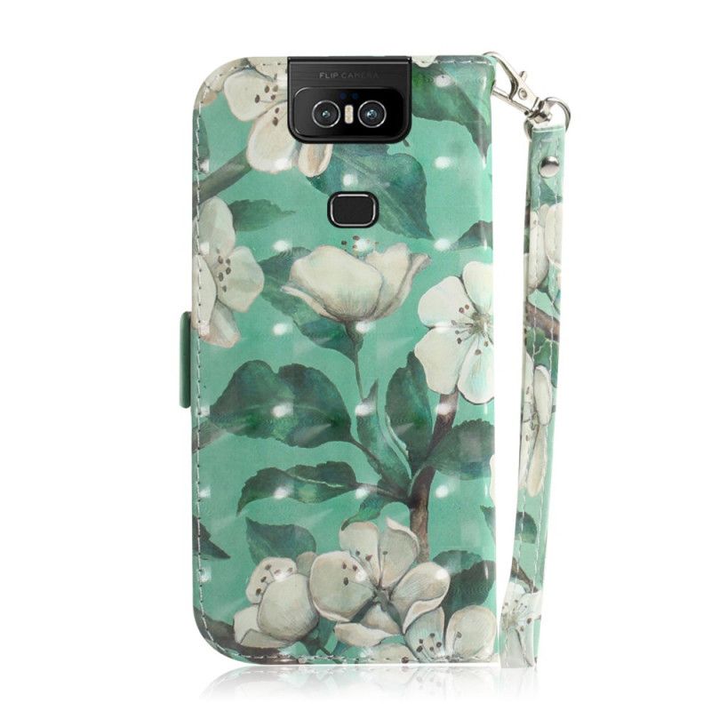 Flip Cover Asus ZenFone 6 Blomstrende Gren Med Rem