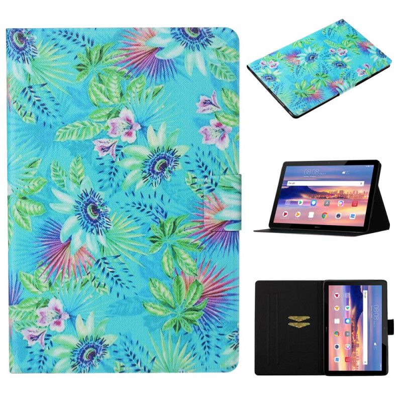 Flip Cover Læder Huawei MediaPad T3 10 Blomster Og Blade