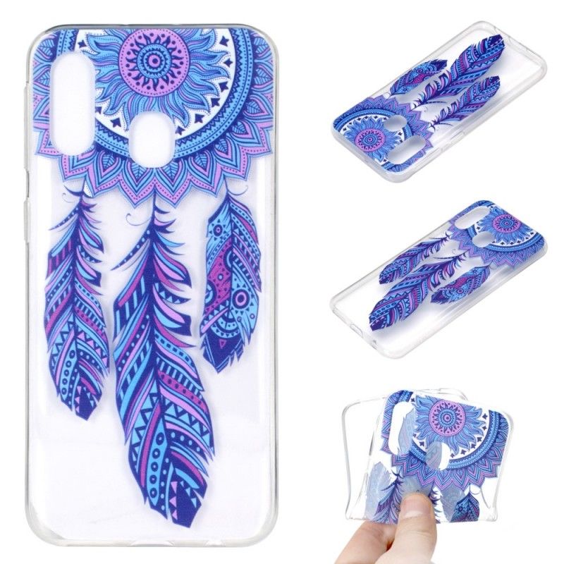 Cover for Samsung Galaxy A40 Fangst Drømmer Blå Fjer