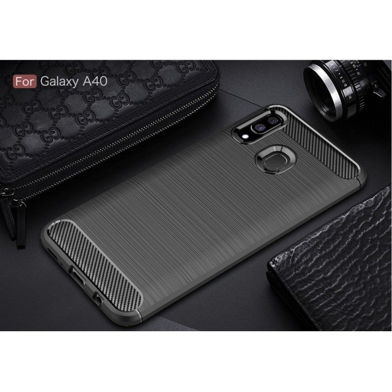 Cover for Samsung Galaxy A40 Sort Børstet Kulfiber