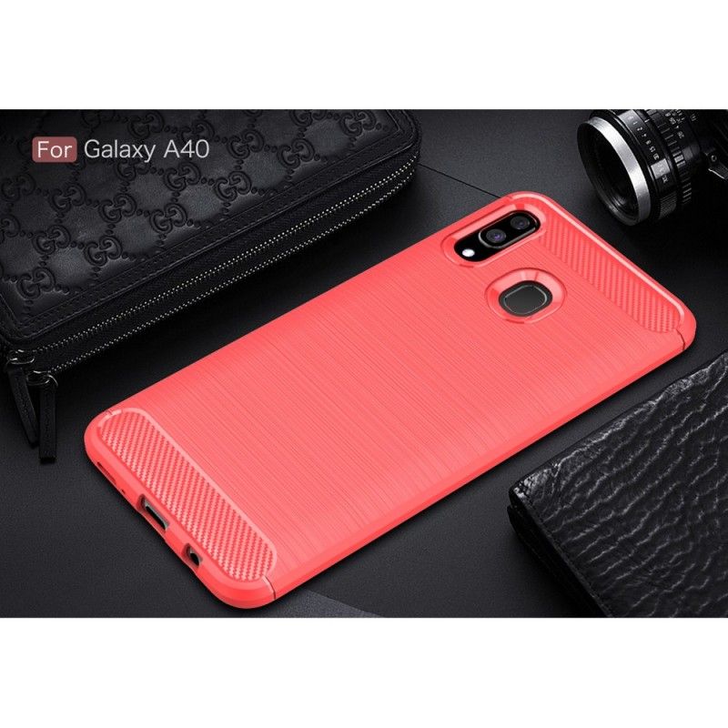 Cover for Samsung Galaxy A40 Sort Børstet Kulfiber