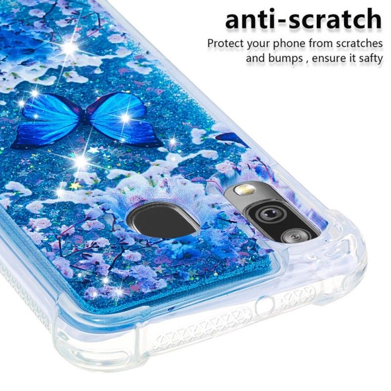 Cover Samsung Galaxy A40 Blå Glitter Sommerfugle